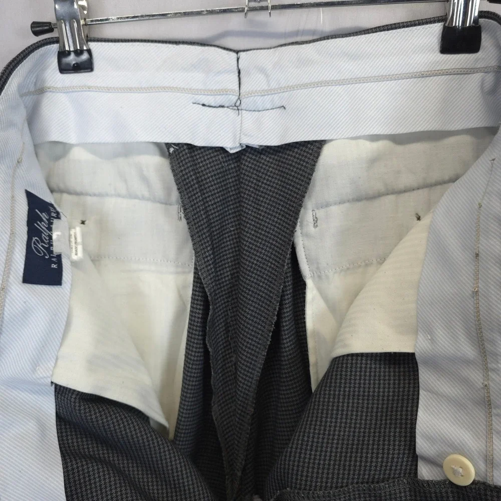Ralph Lauren Men 34x28 Grey Houndstooth Dress Pants Flat Front Straight Leg‎